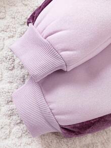 Young Girl Letter Embroidery Raglan Sleeve Jacket & Sweatpants - Mauve Purple - View 4
