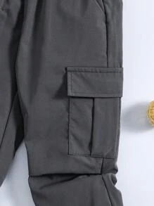 SHEIN 男童休闲宽松舒适长裤，工装风格适合上学、户外活动、运动、登山，4-7 岁 - 灰色 - 查看 6