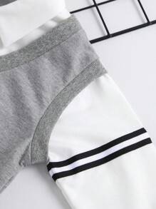 SHEIN Young Boy Toddler Boys Contrast Collar Striped 2 In 1 Pullover & Sweatpants - Grey - View 3