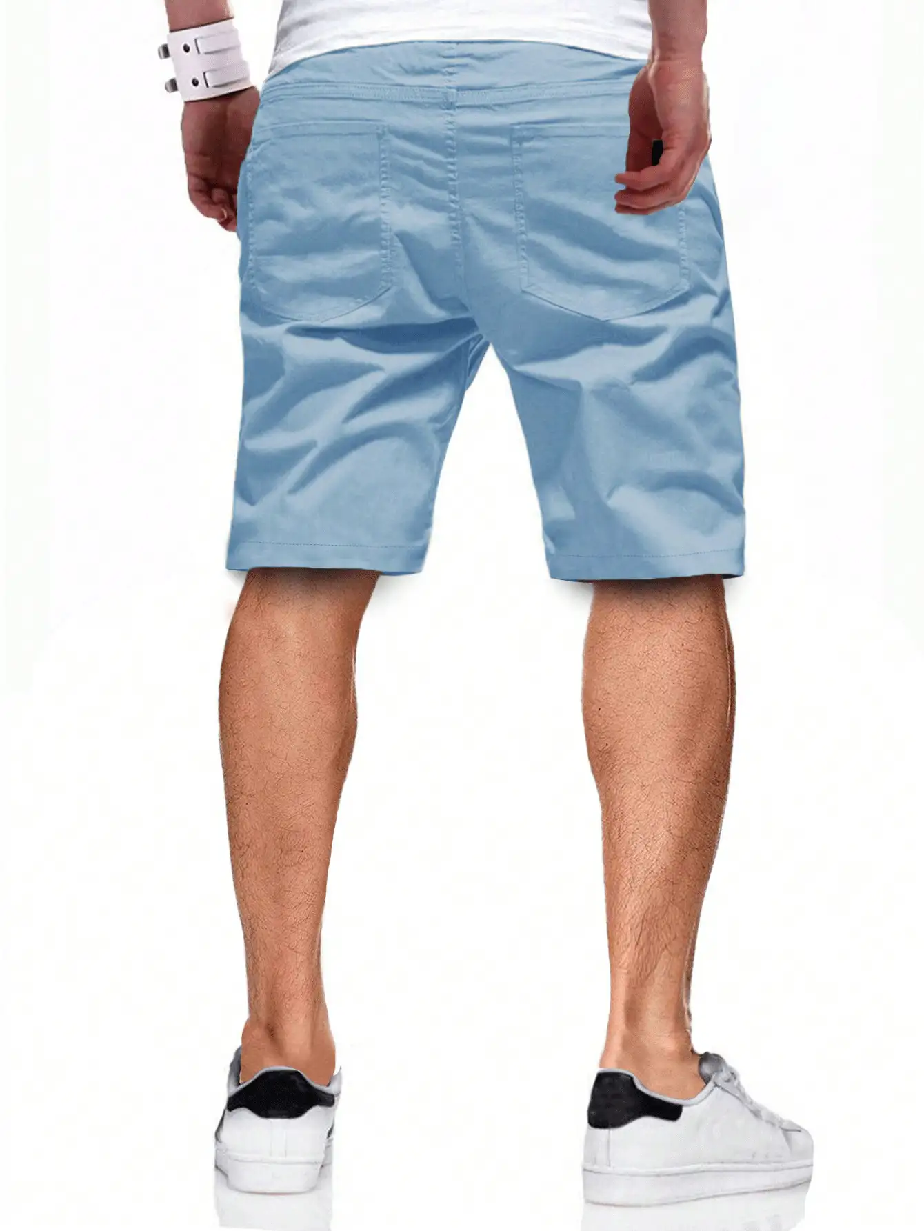 Manfinity Homme 男士斜口袋宽松短裤 - 淺藍色 - 查看 2