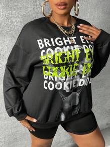 Slaydiva Plus Slogan Graphic Drop Shoulder Sweatshirt - Black - View 6