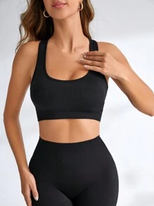 Easithlete Sujetador deportivo soporte alto inconsútil de espalda nadador - Negro - Ver 3