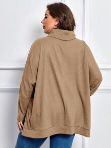 SHEIN LUNE Plus Turtleneck Batwing Sleeve Sweatshirt - Camel - View 2