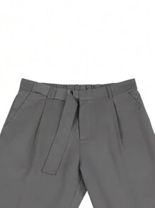 Manfinity Mode 男士斜口袋腰帶西裝褲 - 灰色 - 查看 4