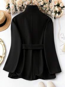 SHEIN LUNE Plus Solid Belted Overcoat - Black - View 2