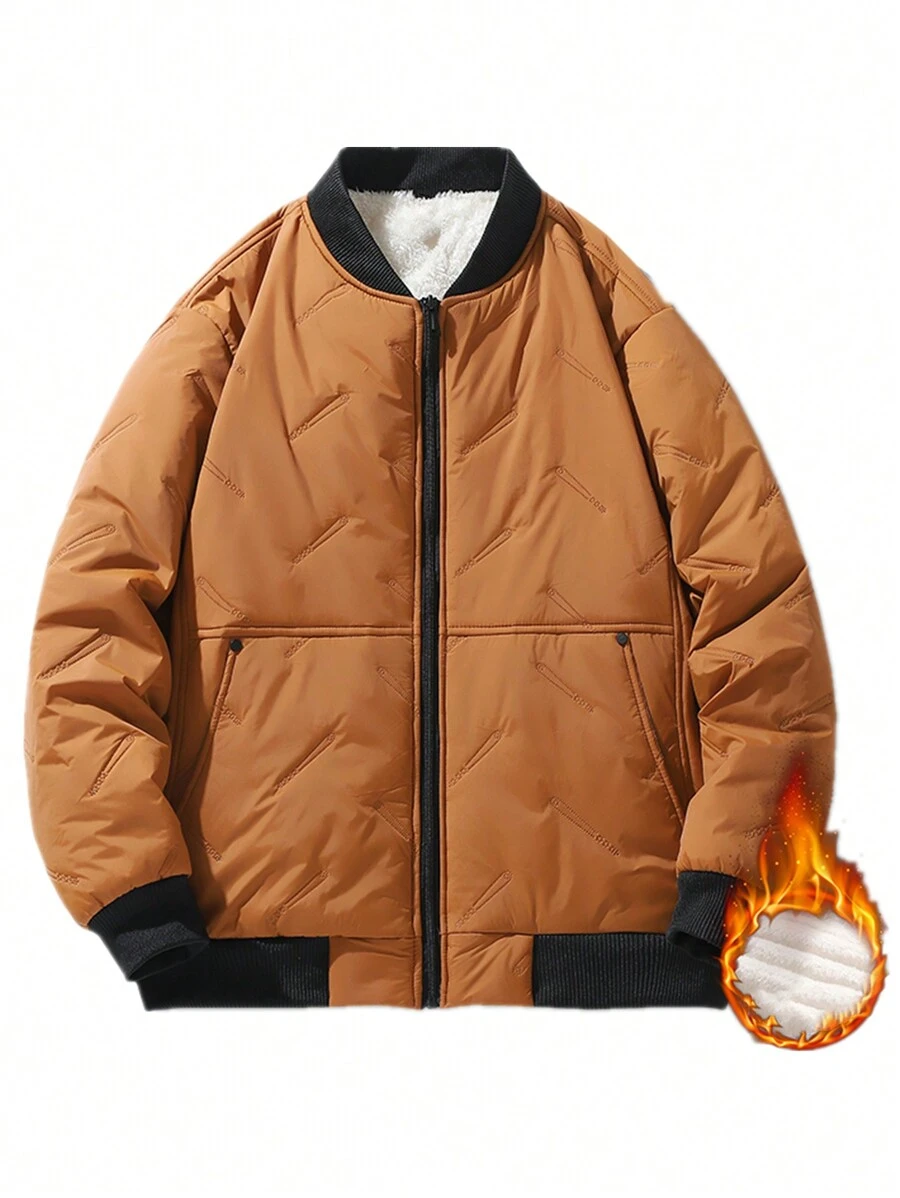 Manfinity Hypemode 男士冬季額外超大號轟炸機夾克,設有斜口袋和拉鍊,採用拉鍊密封設計 - 棕色 - 查看 1