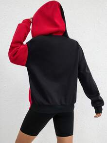 SHEIN EZwear 星星印花拉鍊開衫下垂肩抽繩連帽衫 - 黑色 - 查看 4