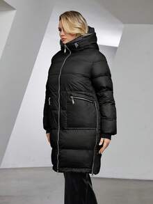 Astrid Plus Zip Up Hooded Padded Coat - Black - View 5