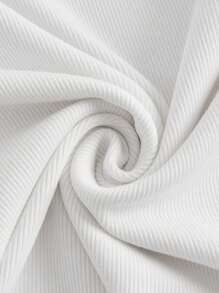 SHEIN BASICS 撞色滾邊大圓領T恤 - 白色 - 查看 4