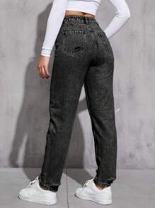 SHEIN EZwear 高腰媽媽牛仔褲 - 深灰色 - 查看 2