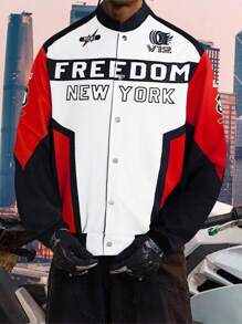 Manfinity LEGND 男士寬鬆字母印花彩色拼接機車外套 - 彩色 - 查看 1