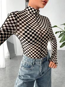 SHEIN EZwear In Kiểm tra Cổ giả Áo - Nhiều màu - Xem 3