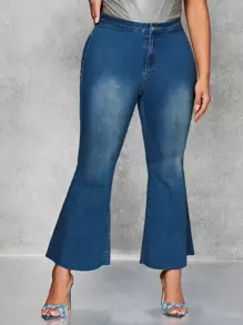 SHEIN BAE Plus Rhinestone Star Pattern Flare Leg Jeans - Blue - View 6