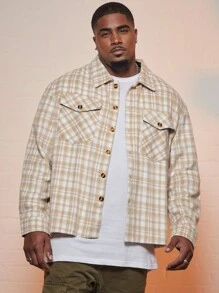 Manfinity Homme Men Plus Plaid Print Flap Pocket Shacket - Apricot - View 1