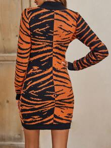 SHEIN LUNE Da hổ Mẫu Khối màu Đầm Áo len - Nhiều màu - Xem 2