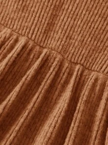 SHEIN 青少女集成圓領針織連衣裙，珍珠珠片和泡泡袖 - 鏽棕色 - 查看 6