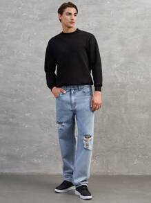 RueChic Men's Ripped Straight Jeans - Blue - View 5