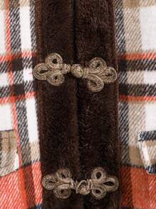 SHEIN 女小童格紋印花毛絨內襯粗呢大衣 - 彩色 - 查看 3