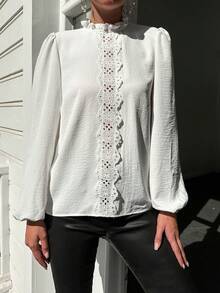 EURMUSE Schiffy Insert Lantern Sleeve Blouse - White - View 5