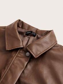 Muchica 翻蓋口袋落肩袖PU皮革夾克 - 棕色 - 查看 4