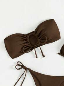 Swim Vcay Summer Beach Drawstring Halter Triangle Tie Side Bikini Set Bathing Suit