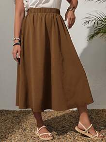 EMERY ROSE Plus Solid Elastic Waist Skirt