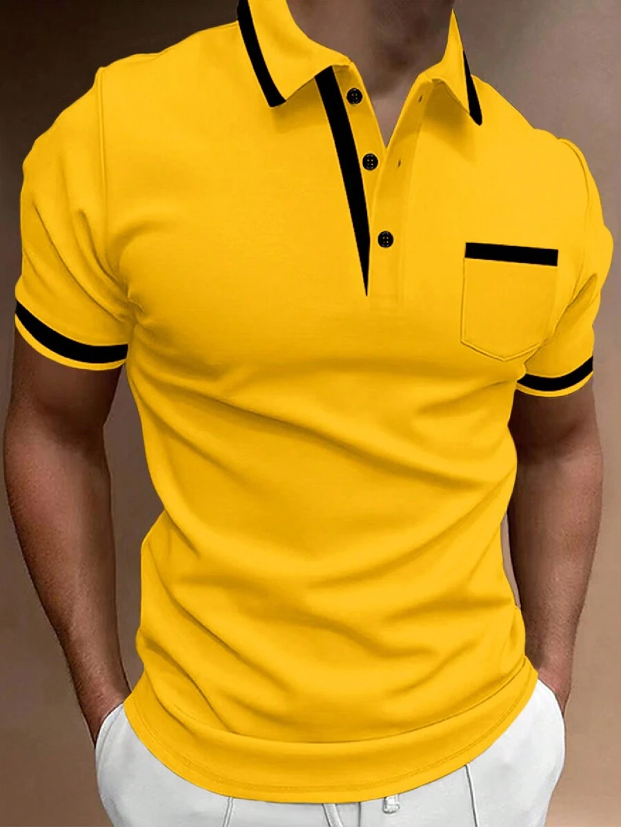 Manfinity Mode Men Contrast Trim Polo Shirt - Yellow - View 1