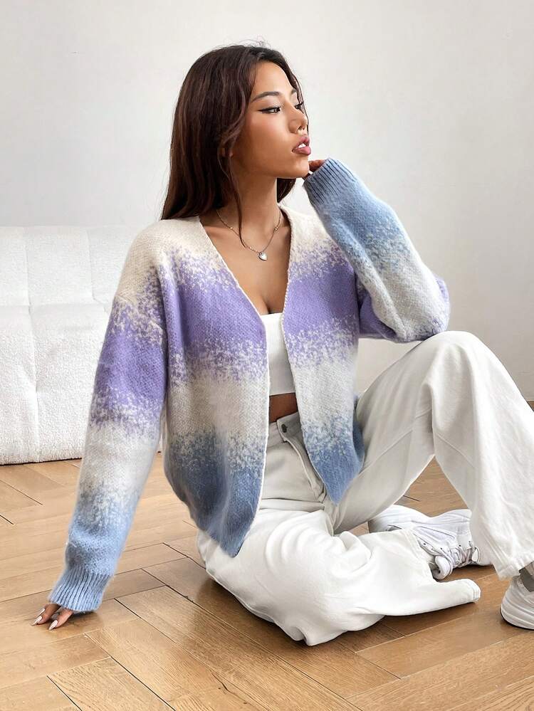 Ombre Drop Shoulder Cardigan Fall Cloth For Women