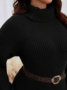 SHEIN Frenchy 秋冬加大高领插肩袖毛衣裙（无腰带）