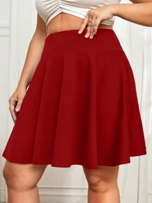 Flirla Plus High Waist Flare Hem Skirt - Red - View 5