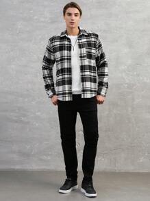 RueChic Men Plaid Print Pocket Patched Shacket - Multicolor - View 4