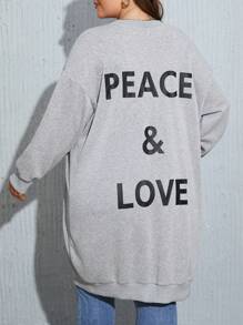 SHEIN LUNE Chaqueta larga con estampado de letra, de hombro caído, talla grande - Gris - Ver 5