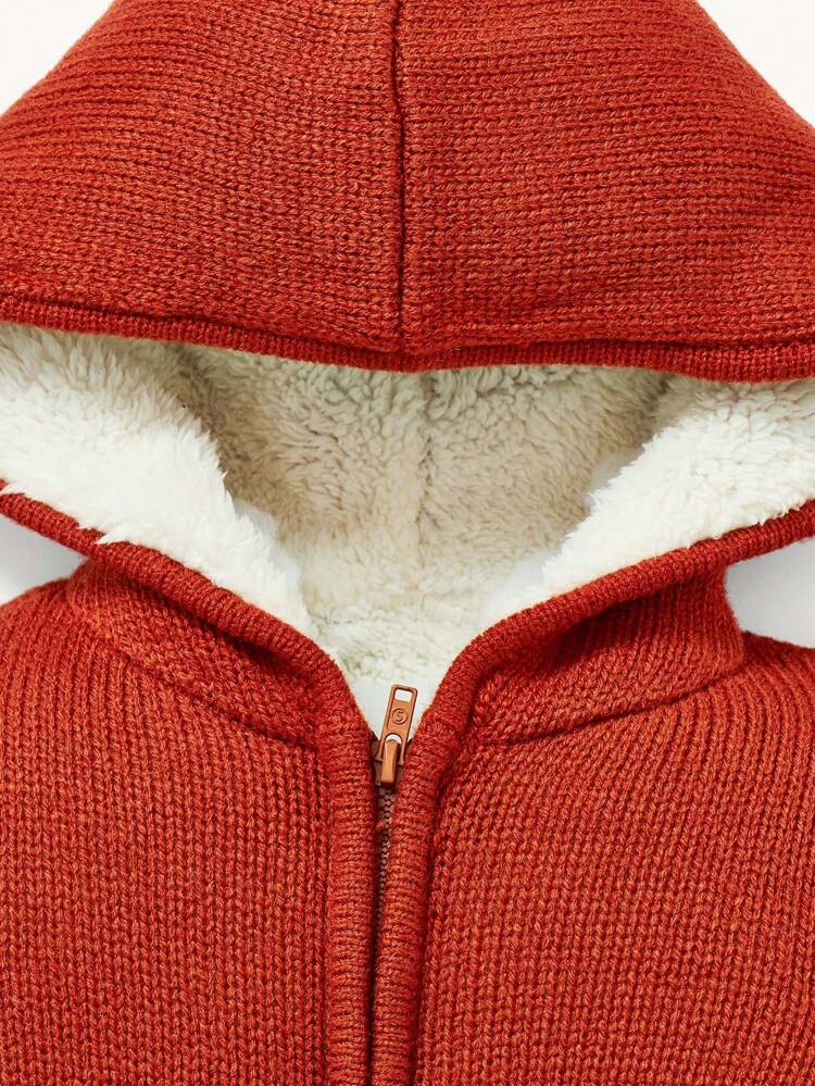 Baby Girl Cartoon Embroidery Hooded Teddy Lined Zip Up Cardigan