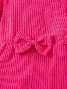 SHEIN 女小童荷葉邊前蝴蝶結插肩袖連身褲 - 玫紅色 - 查看 3