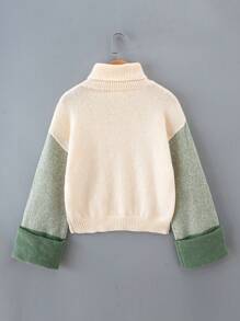 Teenager Mädchen Pullover mit Farbblock, Rollkragen, Drop Shoulder