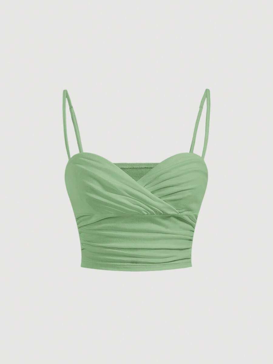 SHEIN MOD 素色褶邊吊帶上衣 - 薄荷綠 - 查看 1