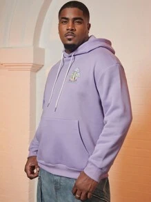 Manfinity Hypemode Nam Plus Nấm & Đồ họa Khẩu hiệu Dây rút Hoodie - Màu tím hoa cà - Xem 2