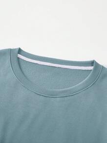 男士大码素色加絨內裏運動衫 - 霧霾藍 - 查看 3