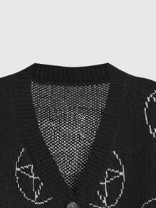 ROMWE Goth Cárdigan con patrón geométrico de hombros caídos - Negro - Ver 4