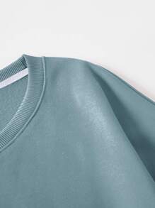 男士大码素色加絨內裏運動衫 - 霧霾藍 - 查看 4