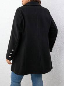 SHEIN Clasi 大碼雙排釦翻蓋細節花呢外套 - 黑色 - 查看 2