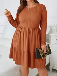 SHEIN Clasi 大碼素色荷葉邊洋裝 - 鏽棕色 - 查看 6