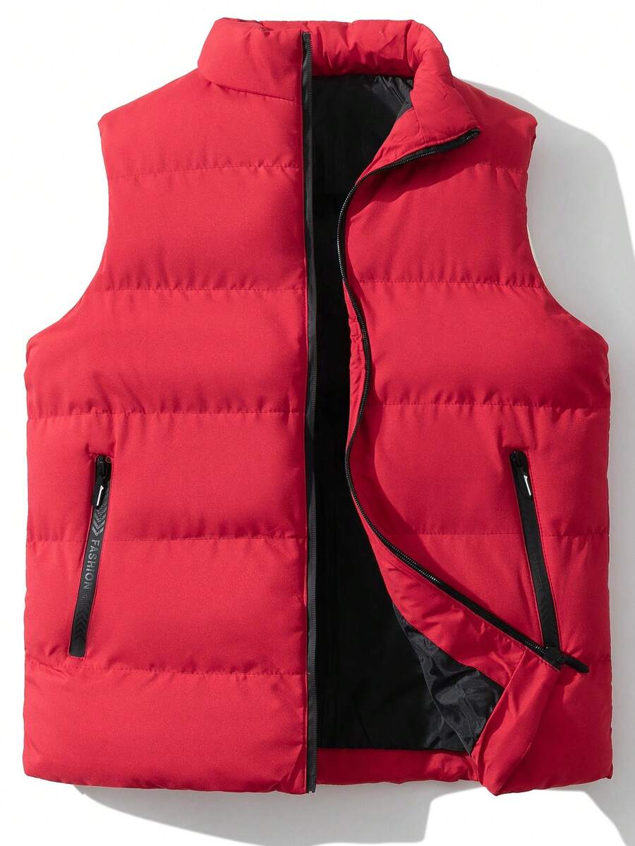 Men Plus Zip Up Puffer Vest Coat - Red - View 1