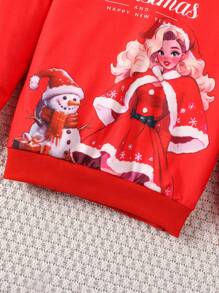 SHEIN Cô gái In Giáng sinh Áo nỉ - Đỏ - Xem 5