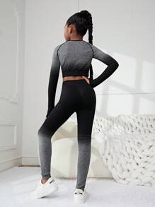SHEIN Tween Girl Ombre Print Tummy Control Sports Tee & Leggings