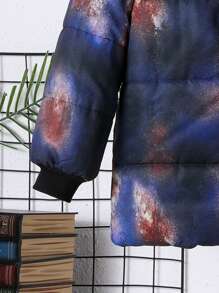 SHEIN Tween Boy 图案印花拉链连帽夹棉大衣 - 黑色 - 查看 10