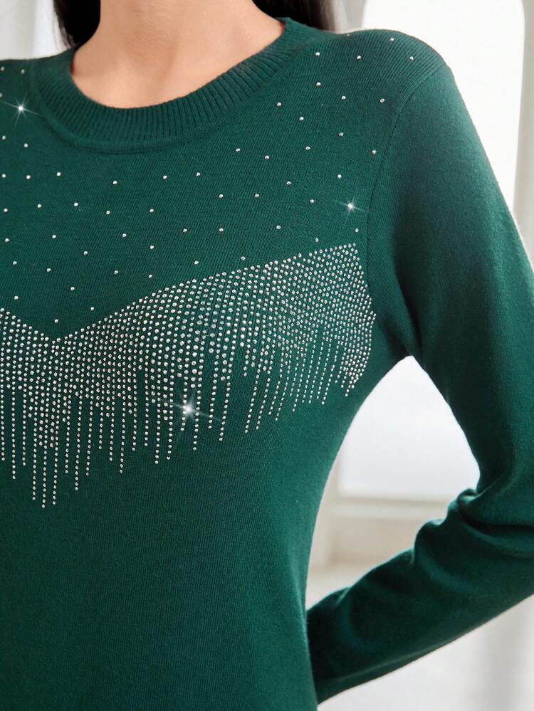 Rhinestone Decor Sweater Dress Fall Cloth For Women