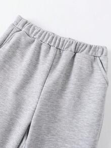SHEIN 女大童花卉和字母圖案落肩袖套頭衫和運動褲 - 灰色 - 查看 6