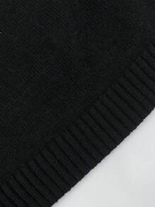 SHEIN Unity 纯色露肩短款针织套头衫，适合秋冬季穿着 - 黑色 - 查看 6
