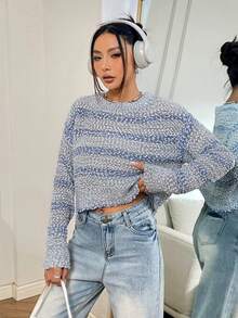 SHEIN Unity 休閒條紋女士毛衣 - 藍色 - 查看 4